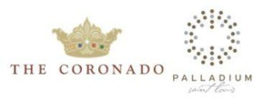Logos for "The Coronado" featuring a decorative crown and "Palladium Saint Louis" with a circular dotted design.